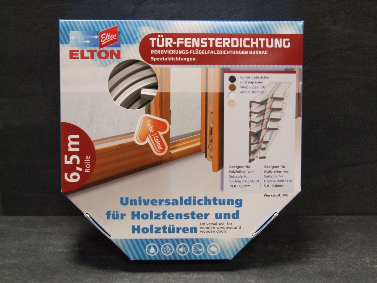 Elton Flügelfalzdichtung 6308 (TPE) 

weiß, 6,5 m/VE, Falzhöhe von 19 bis 6,5 mm,

Nutbreite von 5 bis 2,8 mm, 6102570

