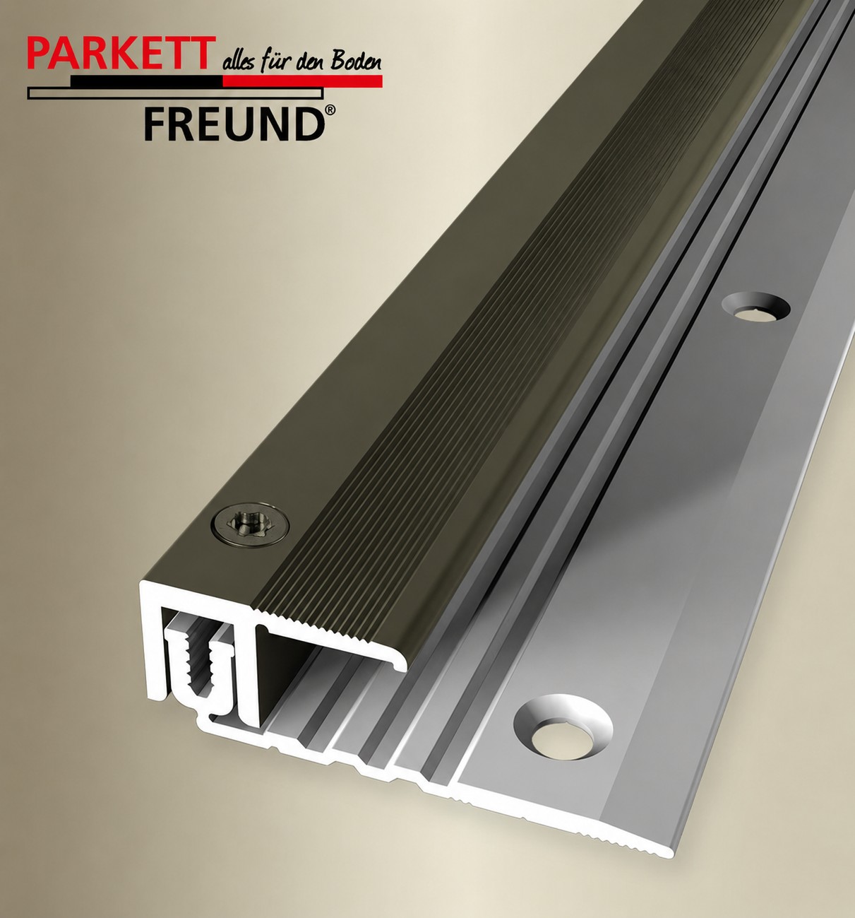 Twin Profi Endprofil f. Parkett, Laminat, Kork 

2,70 m lang, bronze - Art. 19402706

