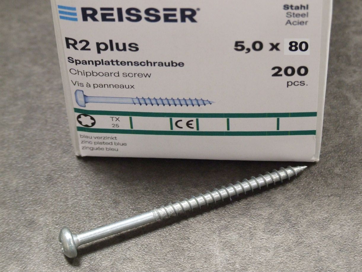 Pan-Head Spanplattenschrauben R2 plus TORX, 

5x80 mm, TG, blauverzinkt, 4005674022729

