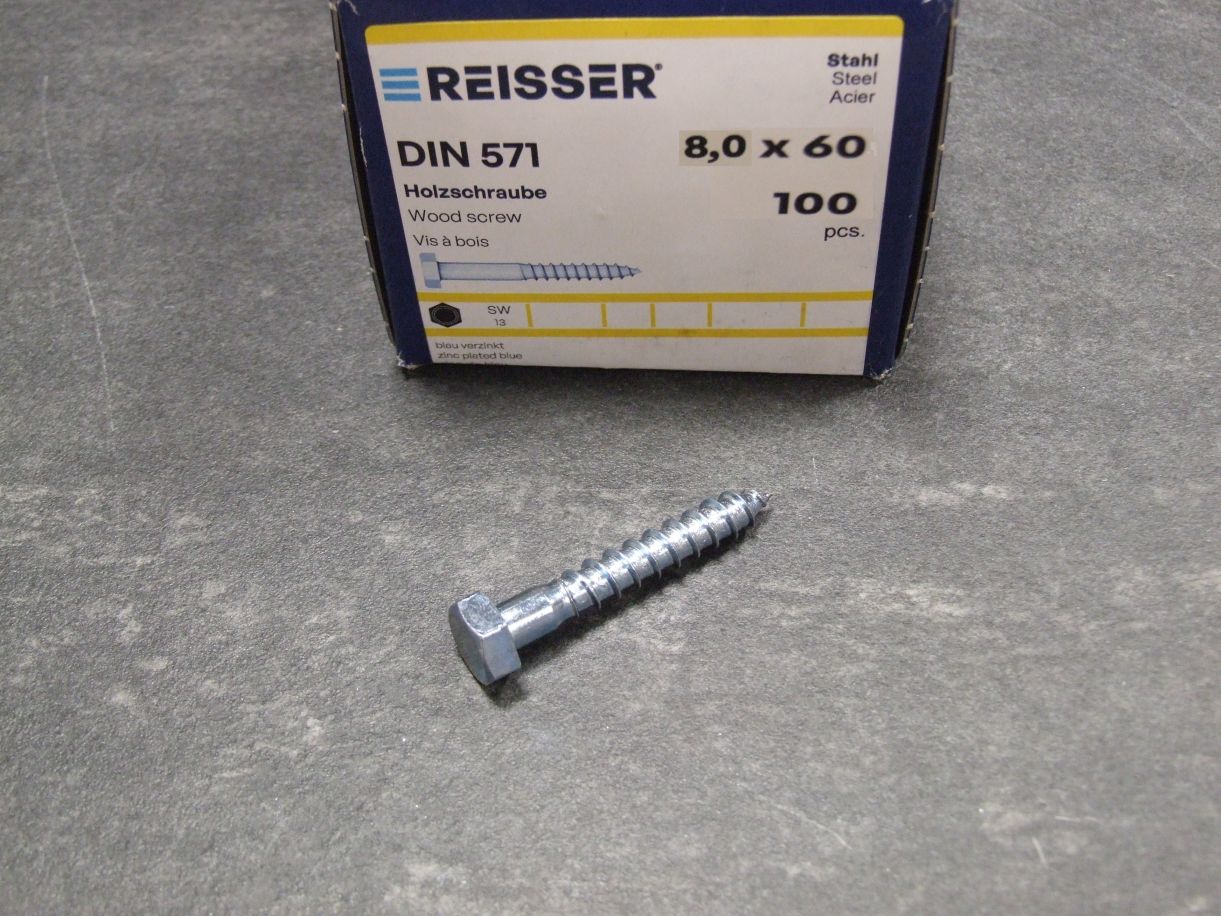 Holzschrauben DIN 571, 8x60 mm; 

Stahl blau passiviert, 100 St./VE, 28376/2

