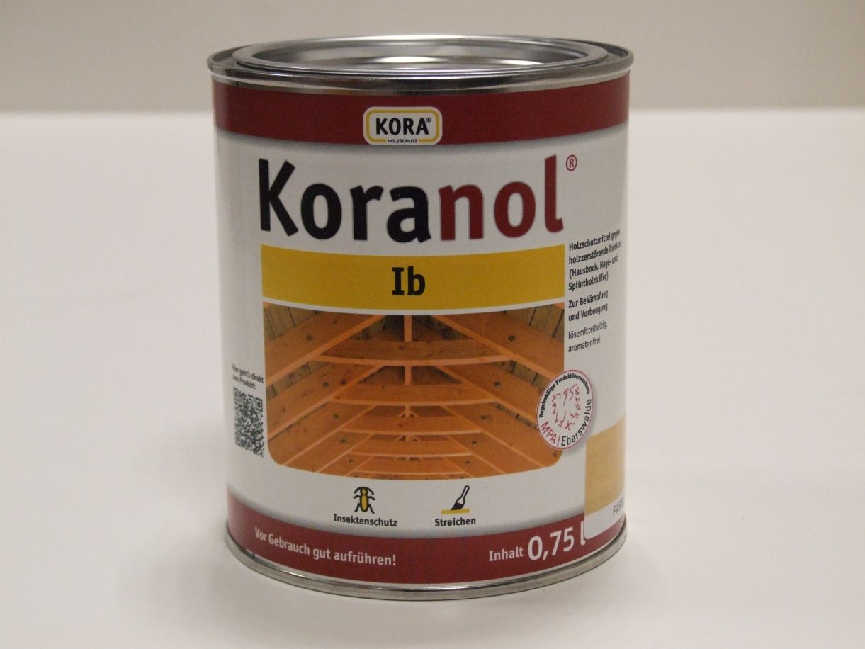 KORA Koranol Ib Holzschutzmittel farblos, 

0,75 l- Dose

zur Bekämpfung von holzzerstörenden Insekten

